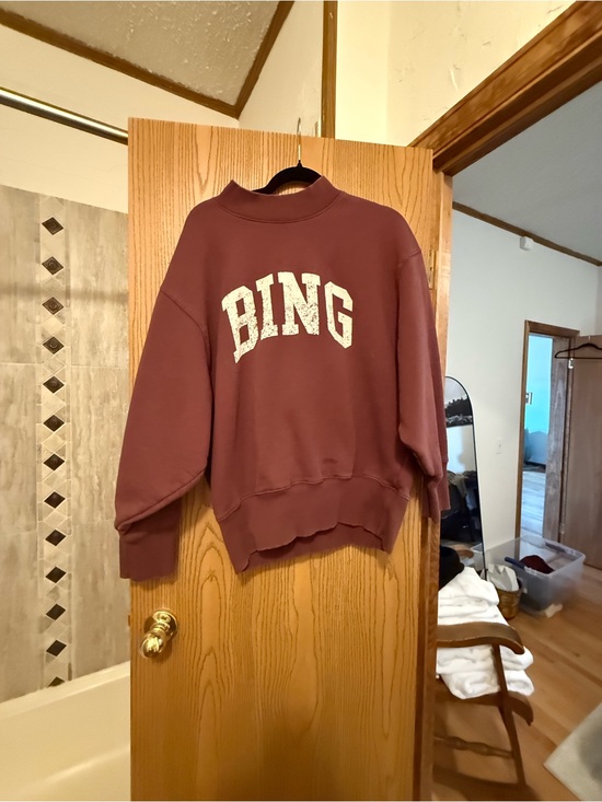 Anine Bing Tops - Anine Bing Maroon 'BING' Crewneck Sweatshirt